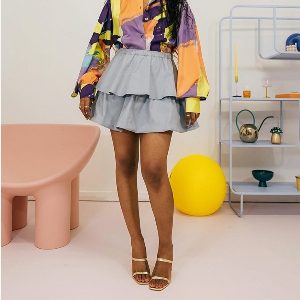 The Drop Blue Fog Tiered Mini Skirt by @takkunda